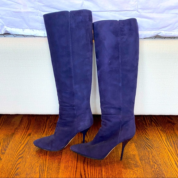 Jimmy Choo Blue Suede Knee-High Boots - Picture 2 of 7